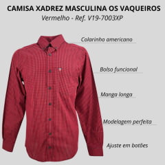 Camisa Masculina Os Vaqueiros Xadrez Pequeno Preto E Vermelho Manga Longa Ref: V19-7003XP