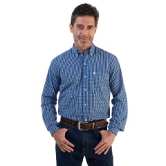 Camisa Masculina Ox Horns Azul/Vermelha E Branca Com Logo Branco Manga Longa Ref:9596