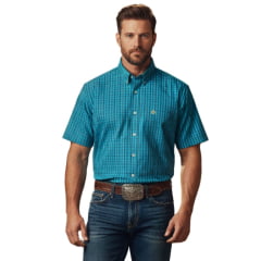 Camisa Masculina Ox Horns Manga Curta Xadrez Azul Com Listras Amarelo Logo Bordado Com Bolso Amarelo Claro Ref:9020 Camisa Masculina Ox Horns Manga Curta Xadrez Azul Com Listras Amarelo Logo Bordado Com Bolso Amarelo Claro Ref:9020