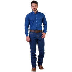 Camisa Masculina Ox Horns Manga Longa Xadrez Azul E Preto Ref:9514