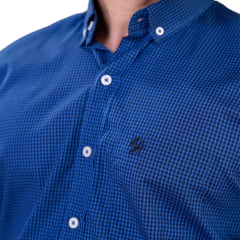 Camisa Masculina Ox Horns Manga Longa Xadrez Azul E Preto Ref:9514