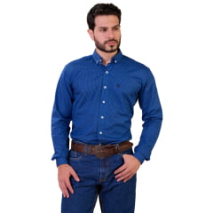 Camisa Masculina Ox Horns Manga Longa Xadrez Azul E Preto Ref:9514
