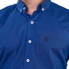 Camisa Masculina Ox Horns Manga Longa Xadrez Azul E Preto Ref:9514