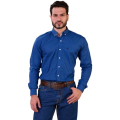 Camisa Masculina Ox Horns Manga Longa Xadrez Azul E Preto Ref:9514