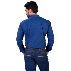 Camisa Masculina Ox Horns Manga Longa Xadrez Azul E Preto Ref:9514