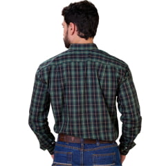 Camisa Masculina Ox Horns Manga Longa Xadrez Verde Escuro E Preto Logo Amarelo REF:9519