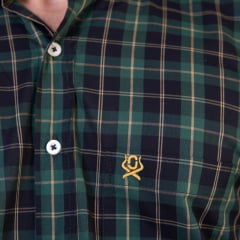 Camisa Masculina Ox Horns Manga Longa Xadrez Verde Escuro E Preto Logo Amarelo REF:9519