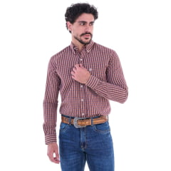 Camisa Masculina Ox Horns Marrom Bege Com Logo Cru Manga Longa Ref:9500
