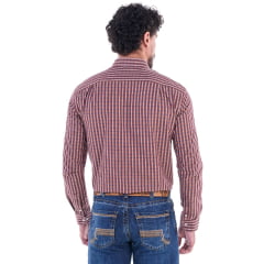 Camisa Masculina Ox Horns Marrom Bege Com Logo Cru Manga Longa Ref:9500