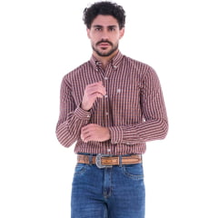 Camisa Masculina Ox Horns Marrom Bege Com Logo Cru Manga Longa Ref:9500