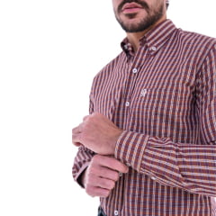 Camisa Masculina Ox Horns Marrom Bege Com Logo Cru Manga Longa Ref:9500