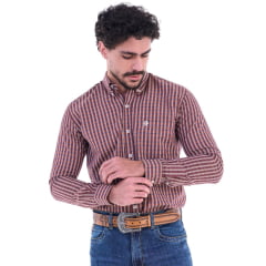 Camisa Masculina Ox Horns Marrom Bege Com Logo Cru Manga Longa Ref:9500