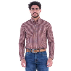 Camisa Masculina Ox Horns Marrom Bege Com Logo Cru Manga Longa Ref:9500