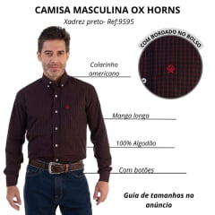 Camisa Masculina Ox Horns Preta/Vermelha Com Logo Vermelho Manga Longa Ref:9595