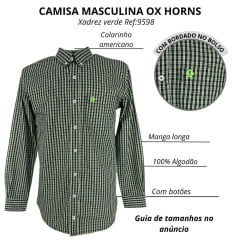 Camisa Masculina Ox Horns Verde/ Preta Com Logo Verde Manga Longa Ref:9598