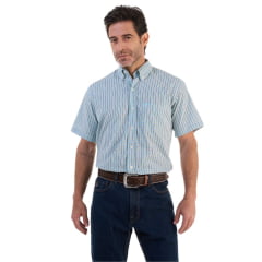 Camisa Masculina Ox Horns Xadrez Azul Clara Com Logo Azul Manga Curta Ref:9014