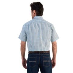 Camisa Masculina Ox Horns Xadrez Azul Clara Com Logo Azul Manga Curta Ref:9014