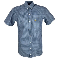 Camisa Masculina Ox Horns Xadrez Azul Manga Curta Com Logo Amarelo Ref:9010