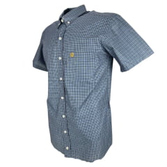 Camisa Masculina Ox Horns Xadrez Azul Manga Curta Com Logo Amarelo Ref:9010