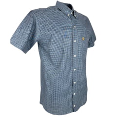 Camisa Masculina Ox Horns Xadrez Azul Manga Curta Com Logo Amarelo Ref:9010