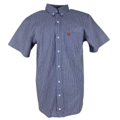Camisa Masculina Ox Horns Xadrez Azul Manga Curta Com Logo Vermelho Ref:9010
