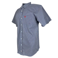 Camisa Masculina Ox Horns Xadrez Azul Manga Curta Com Logo Vermelho Ref:9010