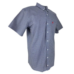 Camisa Masculina Ox Horns Xadrez Azul Manga Curta Com Logo Vermelho Ref:9010