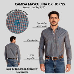 Camisa Masculina Ox Horns Xadrez Azul Manga Longa REF 9580