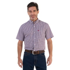 Camisa Masculina Ox Horns Xadrez Azul Vermelho Com Logo Vermelho Manga Curta Ref:9019