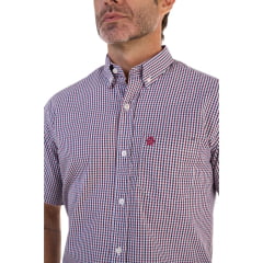 Camisa Masculina Ox Horns Xadrez Azul Vermelho Com Logo Vermelho Manga Curta Ref:9019