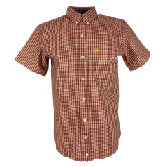 Camisa Masculina Ox Horns Xadrez Laranja Manga Curta Com Logo Laranja Ref:9005