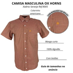 Camisa Masculina Ox Horns Xadrez Laranja Manga Curta Com Logo Laranja Ref:9005