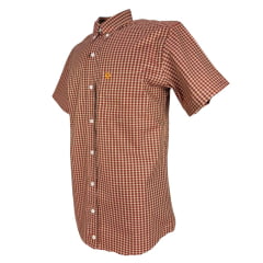 Camisa Masculina Ox Horns Xadrez Laranja Manga Curta Com Logo Laranja Ref:9005