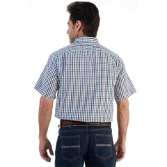 Camisa Masculina Ox Horns Xadrez Verde Azul Branco Manga Curta Com Logo Verde Ref:9016