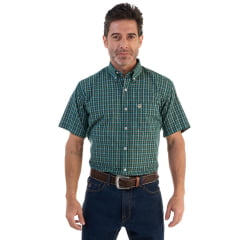 Camisa Masculina Ox Horns Xadrez Verde Manga Curta Com Logo Bege Ref:9017