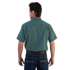Camisa Masculina Ox Horns Xadrez Verde Manga Curta Com Logo Bege Ref:9017