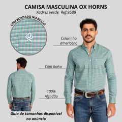 Camisa Masculina Ox Horns Xadrez Verde Manga Longa REF 9589