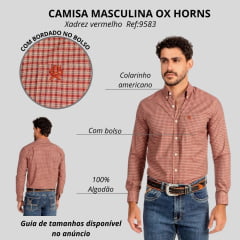 Camisa Masculina Ox Horns Xadrez Vermelha Manga Longa REF 9583