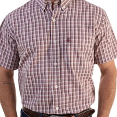 Camisa Masculina Ox Horns Xadrez Vinho Rosa Bege Manga Curta Com Logo Vinho Ref:9018