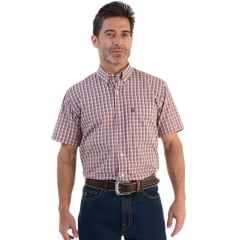 Camisa Masculina Ox Horns Xadrez Vinho Rosa Bege Manga Curta Com Logo Vinho Ref:9018