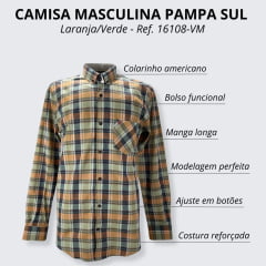 Camisa Masculina Pampa Sul Laranja/Verde - Ref. 16108-VM