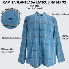 Camisa Masculina Plus Size MX 72 Concept Flanela Azul R.24042