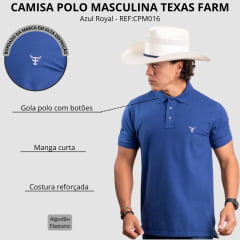 Camisa Masculina Polo Texas Farm New Style Azul Royal Logo Branco REF:CPM016