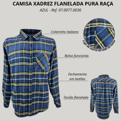 Camisa Masculina Pura Raça Country Manga Longa Flanela Xadrez Azul R.07.0077.0036