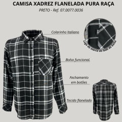 Camisa Masculina Pura Raça Country Manga Longa Flanela Xadrez Preto R.07.0077.0036