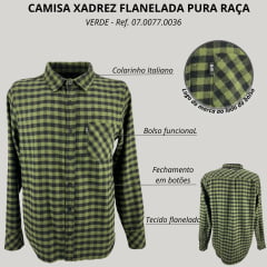 Camisa Masculina Pura Raça Country Manga Longa Flanela Xadrez Verde R.07.0077.0036