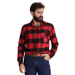 Camisa Masculina Pura Raça Country Manga Longa Flanela Xadrez Vermelho R.07.0077.0036