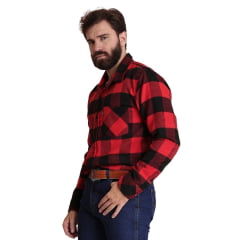 Camisa Masculina Pura Raça Country Manga Longa Flanela Xadrez Vermelho R.07.0077.0036