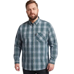 Camisa Masculina Pura Raça Plus Size Xadrez Azul Petróleo Regular Fit Manga Longa REF:070078000001