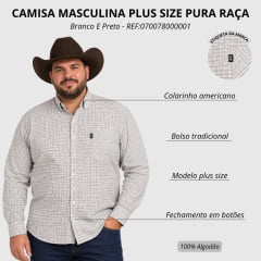 Camisa Masculina Pura Raça Plus Size Xadrez Branco E Preto Regular Fit Manga Longa REF:070078000001